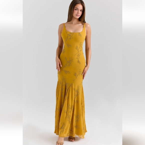 House of CB Dresses & Skirts - NWOT HOUSE OF CB 'Rosalia' Gold Embellished Hand Beaded Maxi Dress/Size S Formal